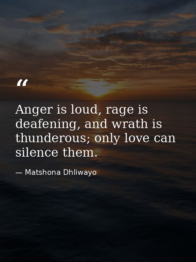 Anger is loud, rage is deafening, and wrath is thunderous; only love can silence them. — Matshona Dhliwayo