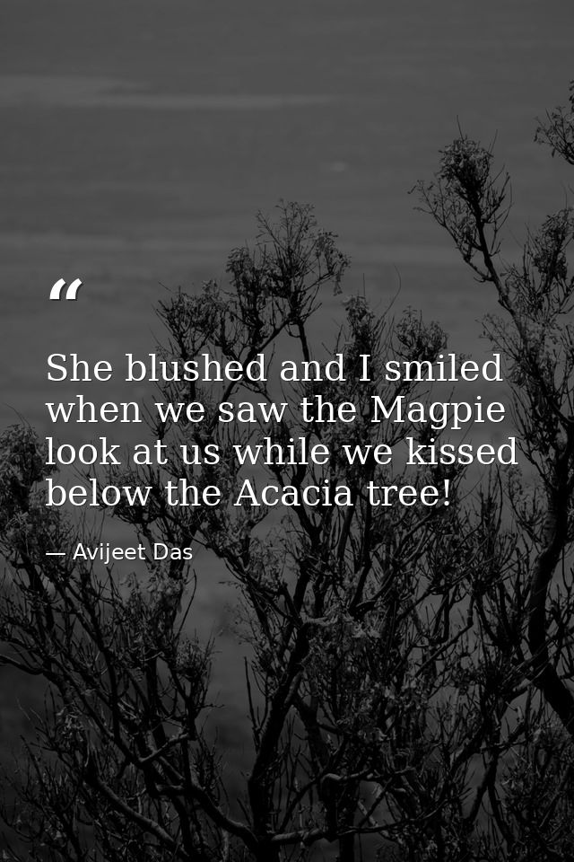 She blushed and I smiled when we saw the Magpie look at us while we kissed below the Acacia tree! — Avijeet Das