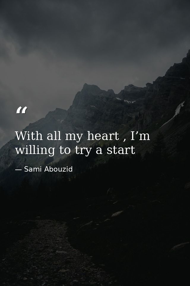 With all my heart , I’m willing to try a start — Sami Abouzid