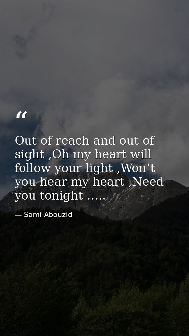 Out of reach and out of sight ,Oh my heart will follow your light ,Won’t you hear my heart ,Need you tonight ….. — Sami Abouzid