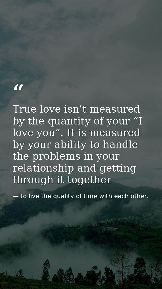 True love isn’t measured by the quantity of your “I love you”. It is measured by your ability to handle the problems in  — to live the quality of time with each other.