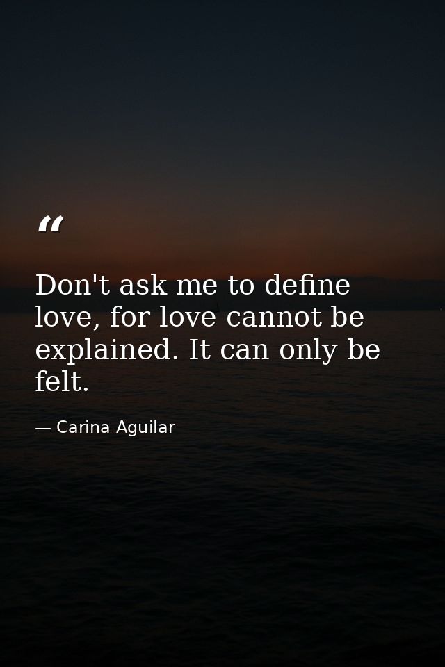 Don't ask me to define love, for love cannot be explained. It can only be felt. — Carina Aguilar