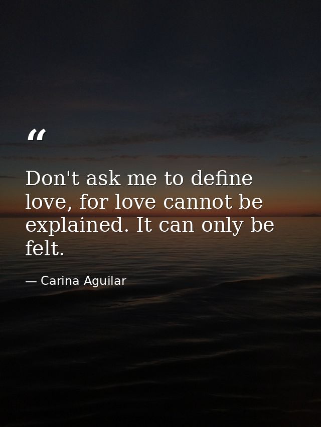 Don't ask me to define love, for love cannot be explained. It can only be felt. — Carina Aguilar