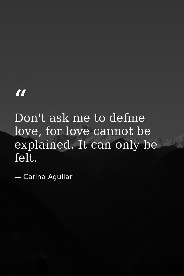 Don't ask me to define love, for love cannot be explained. It can only be felt. — Carina Aguilar