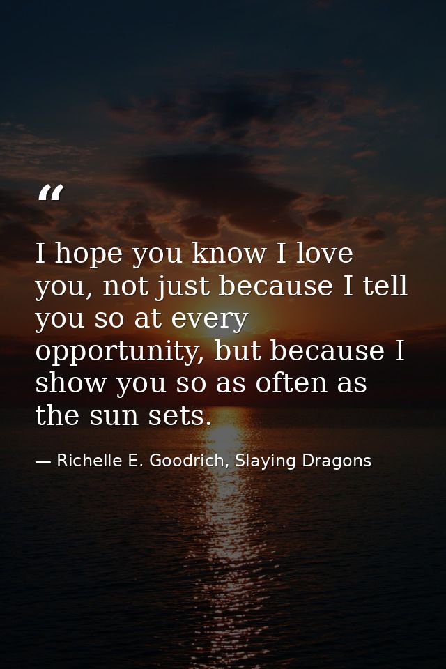 I hope you know I love you, not just because I tell you so at every opportunity, but because I show you so as often as t — Richelle E. Goodrich, Slaying Dragons