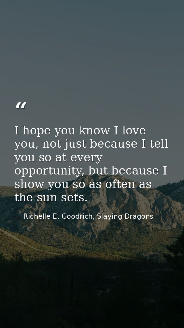 I hope you know I love you, not just because I tell you so at every opportunity, but because I show you so as often as t — Richelle E. Goodrich, Slaying Dragons
