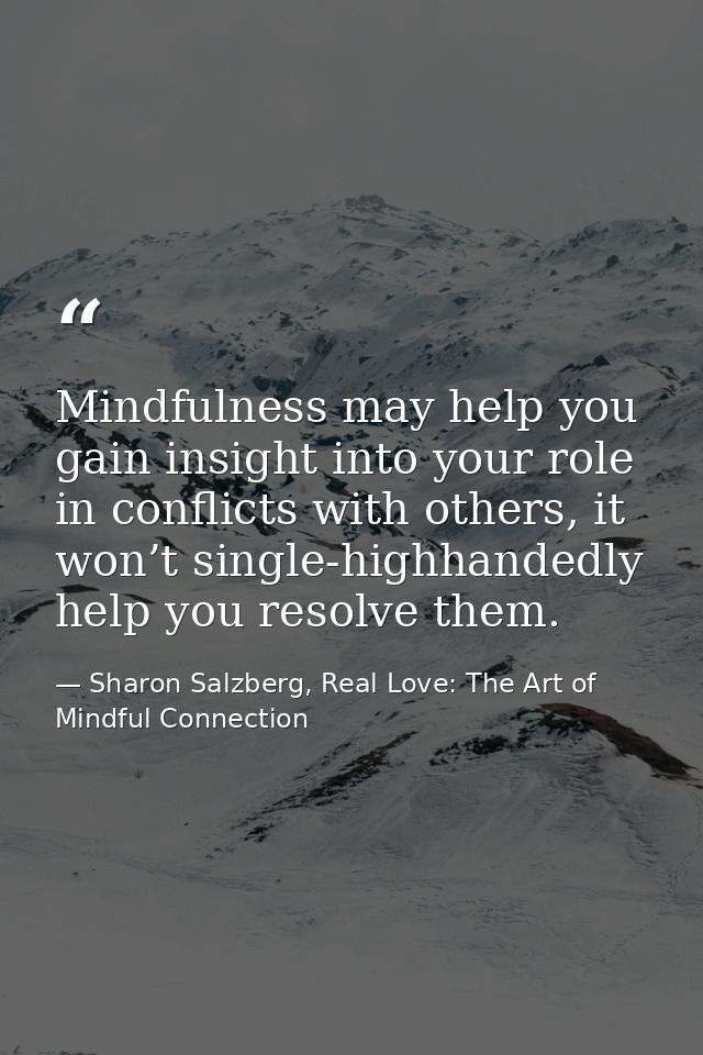 Mindfulness may help you gain insight into your role in conflicts with others, it won’t single-highhandedly help you res — Sharon Salzberg, Real Love: The Art of Mindful Connection
