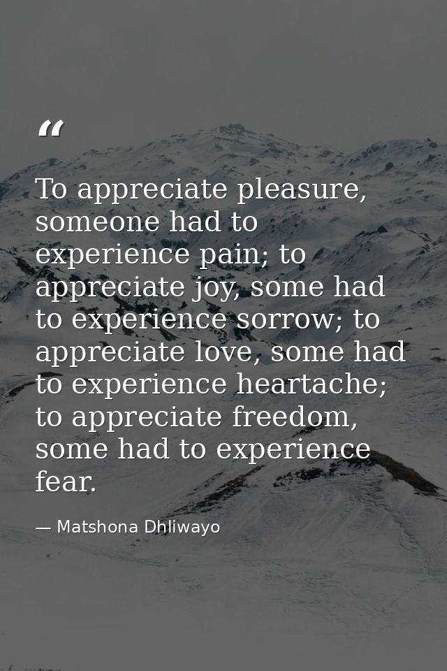 To appreciate pleasure, someone had to experience pain; to appreciate joy, some had to experience sorrow; to appreciate  — Matshona Dhliwayo