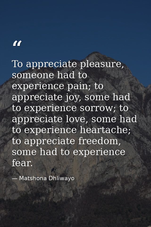 To appreciate pleasure, someone had to experience pain; to appreciate joy, some had to experience sorrow; to appreciate  — Matshona Dhliwayo