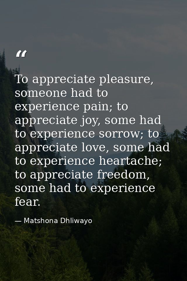 To appreciate pleasure, someone had to experience pain; to appreciate joy, some had to experience sorrow; to appreciate  — Matshona Dhliwayo