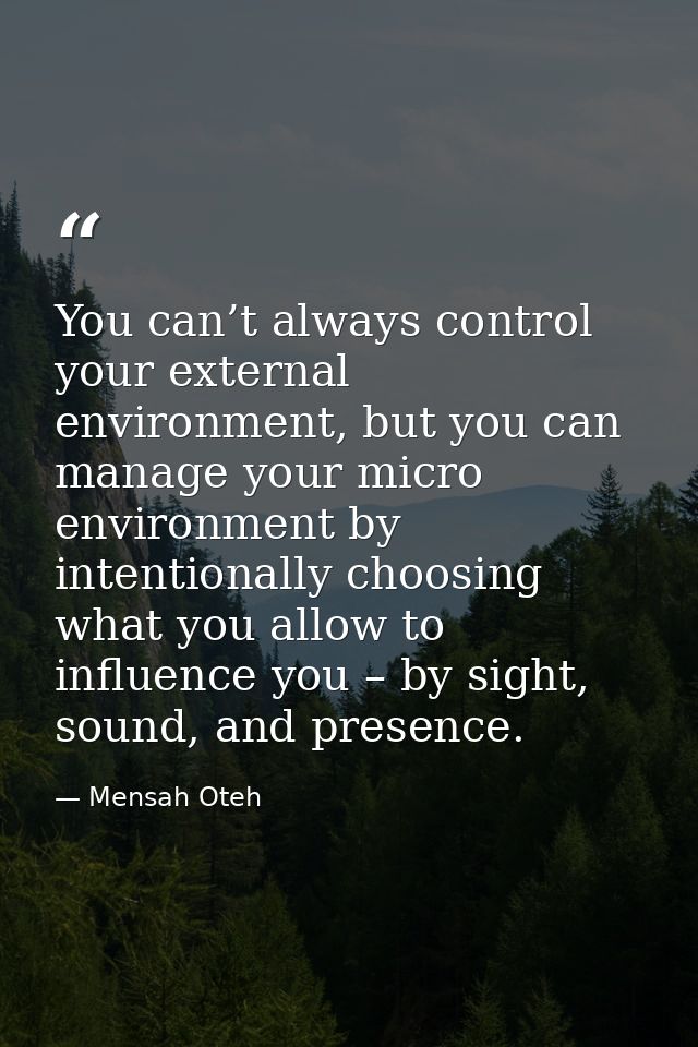 You can’t always control your external environment, but you can manage your micro environment by intentionally choosing  — Mensah Oteh
