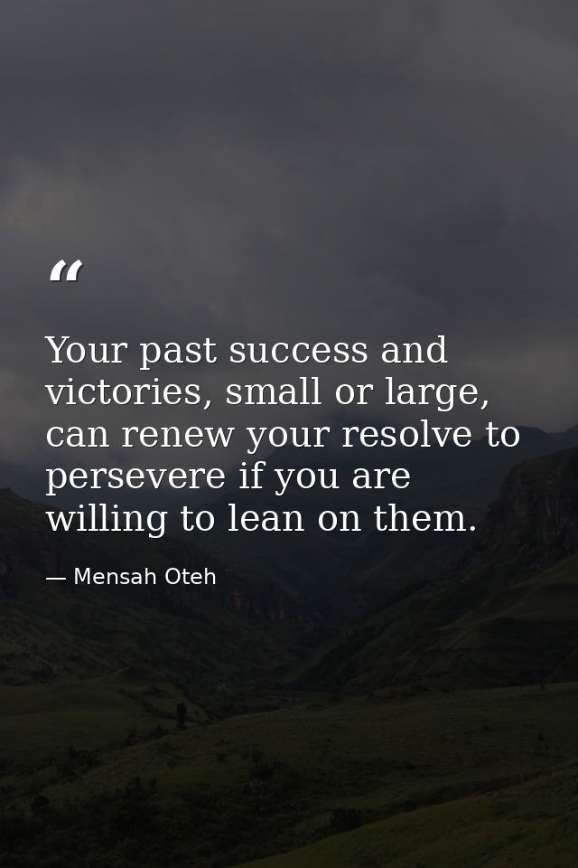 Your past success and victories, small or large, can renew your resolve to persevere if you are willing to lean on them. — Mensah Oteh