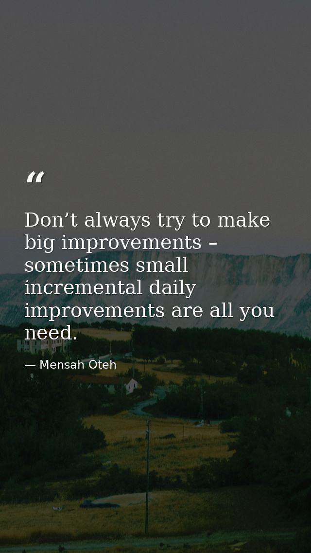 Don’t always try to make big improvements – sometimes small incremental daily improvements are all you need. — Mensah Oteh