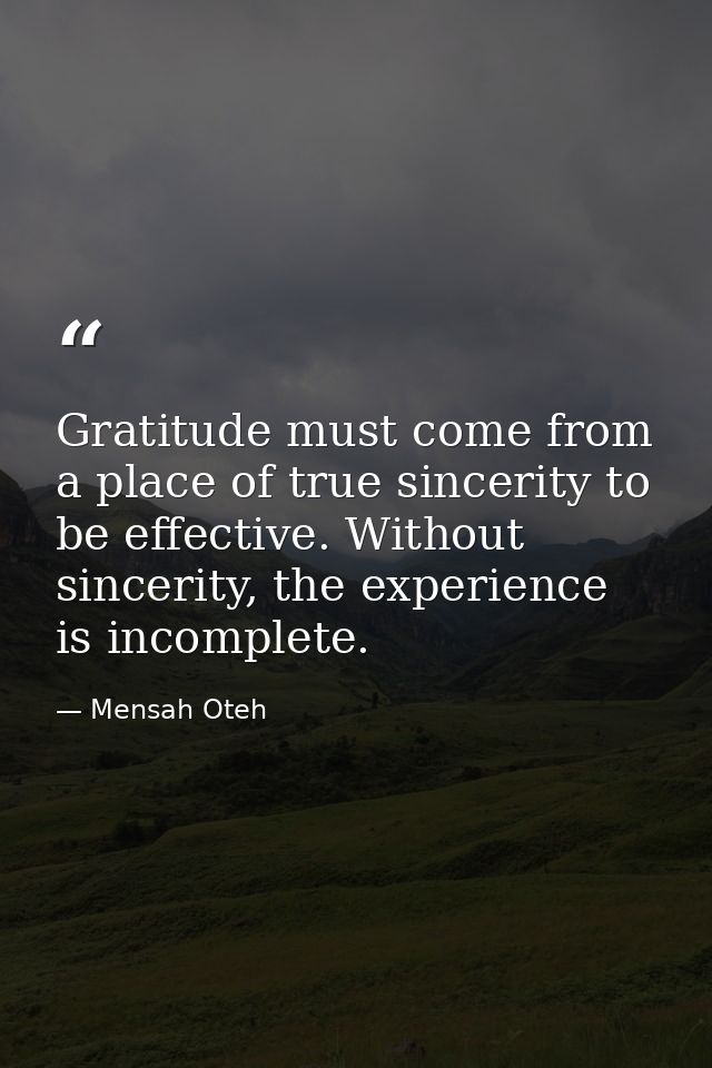 Gratitude must come from a place of true sincerity to be effective. Without sincerity, the experience is incomplete. — Mensah Oteh