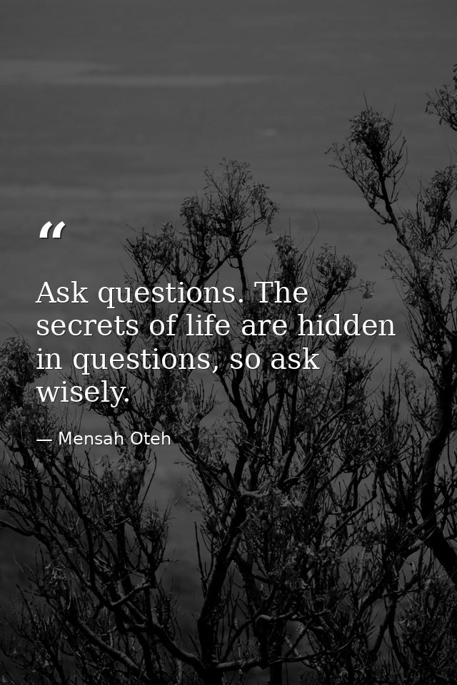 Ask questions. The secrets of life are hidden in questions, so ask wisely. — Mensah Oteh