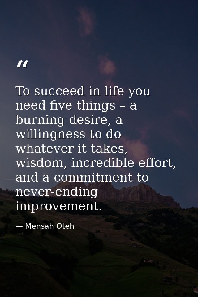 To succeed in life you need five things – a burning desire, a willingness to do whatever it takes, wisdom, incredible ef — Mensah Oteh
