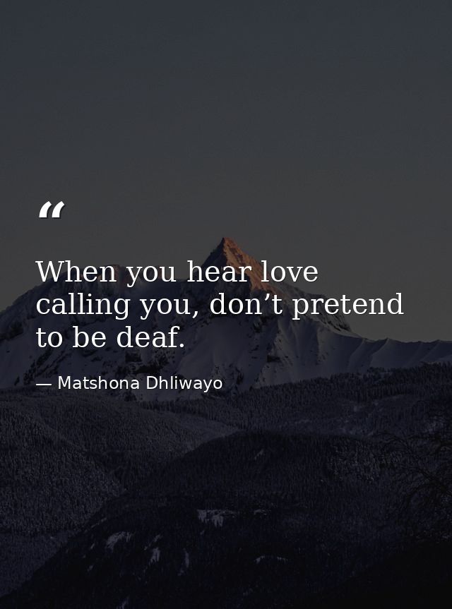 When you hear love calling you, don’t pretend to be deaf. — Matshona Dhliwayo