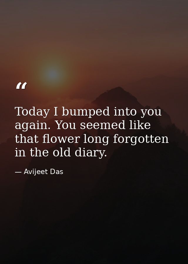 Today I bumped into you again. You seemed like that flower long forgotten in the old diary. — Avijeet Das