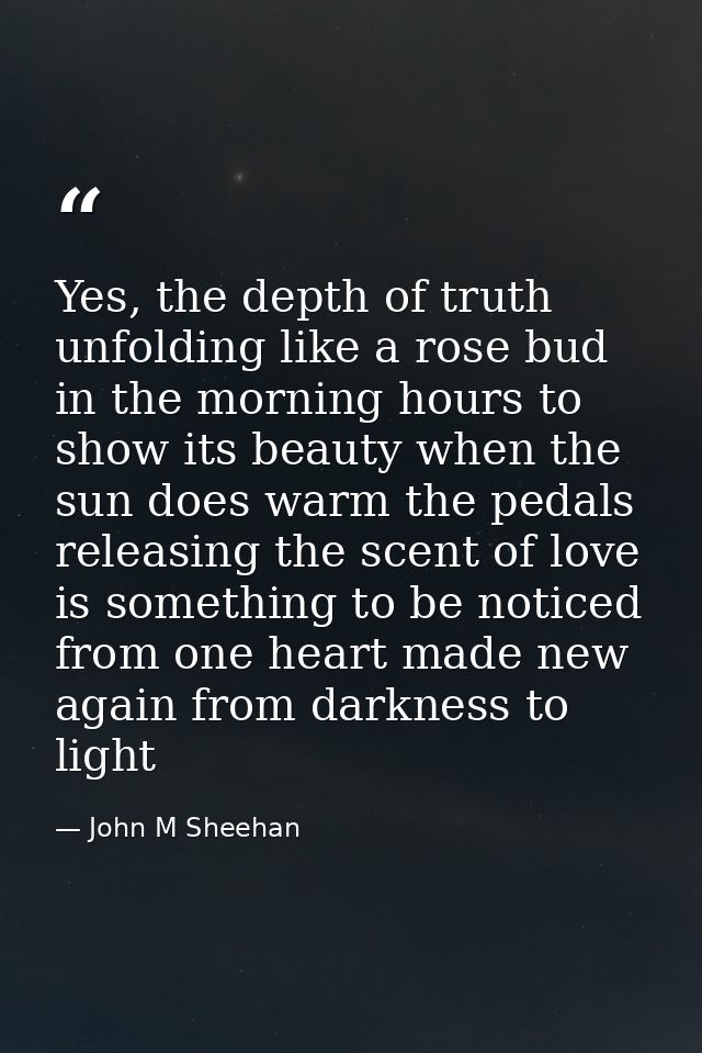 Yes, the depth of truth unfolding like a rose bud in the morning hours to show its beauty when the sun does warm the ped — John M Sheehan