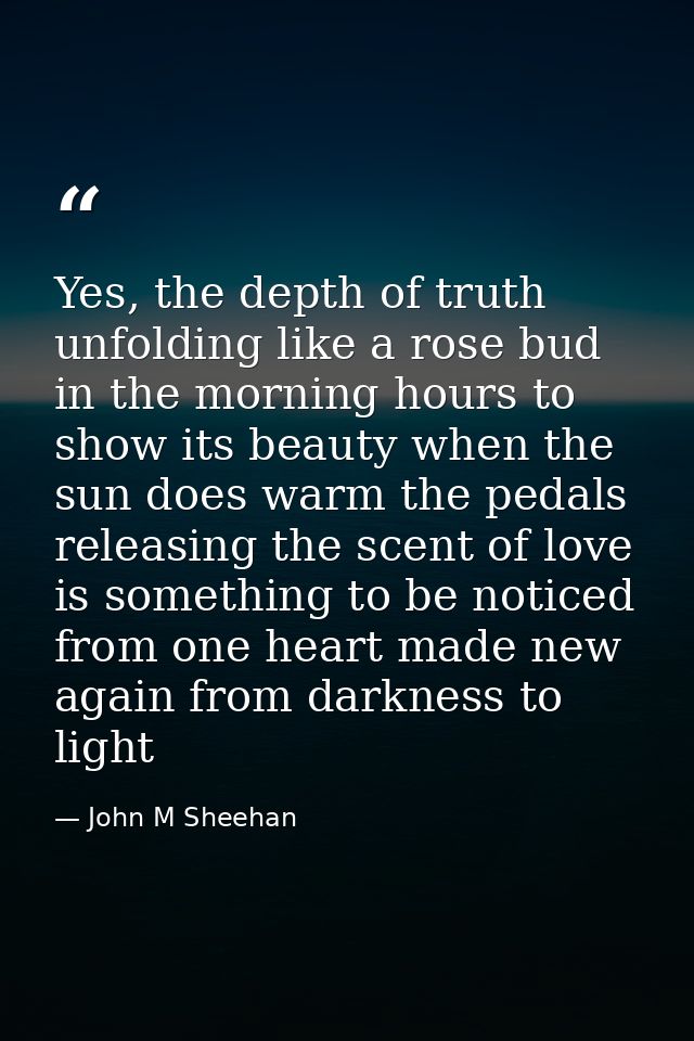 Yes, the depth of truth unfolding like a rose bud in the morning hours to show its beauty when the sun does warm the ped — John M Sheehan