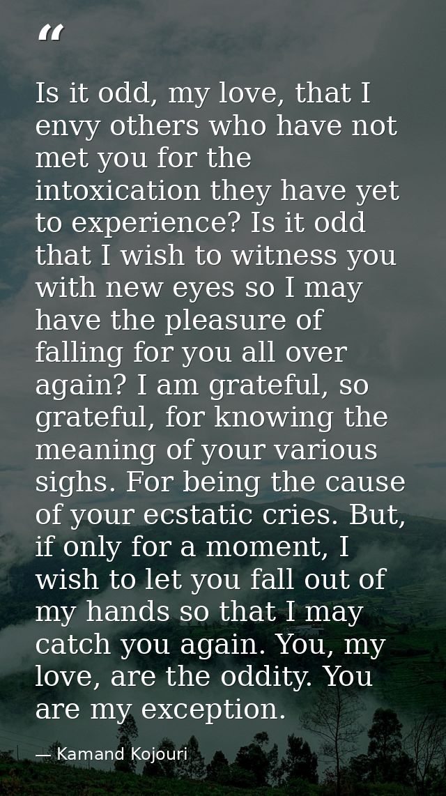 Is it odd, my love, that I envy others who have not met you for the intoxication they have yet to experience? Is it odd  — Kamand Kojouri