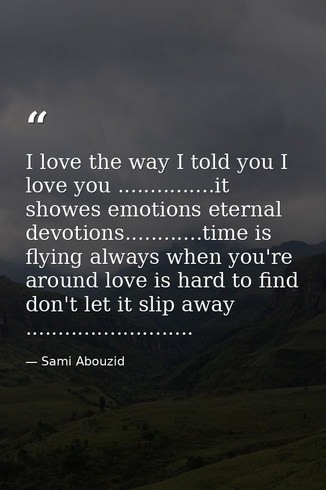 I love the way I told you I love you ...............it showes emotions eternal devotions............time is flying alway — Sami Abouzid