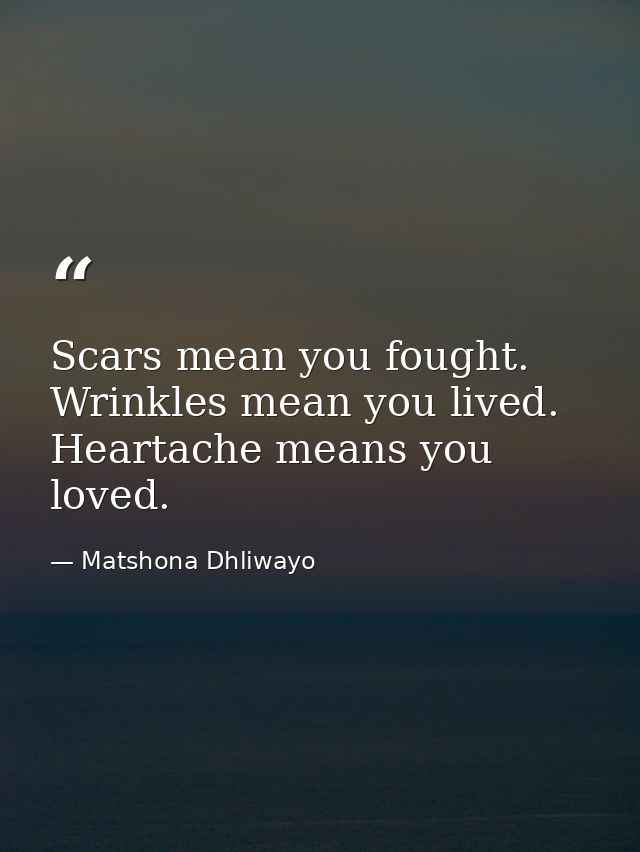 Scars mean you fought. Wrinkles mean you lived. Heartache means you loved. — Matshona Dhliwayo