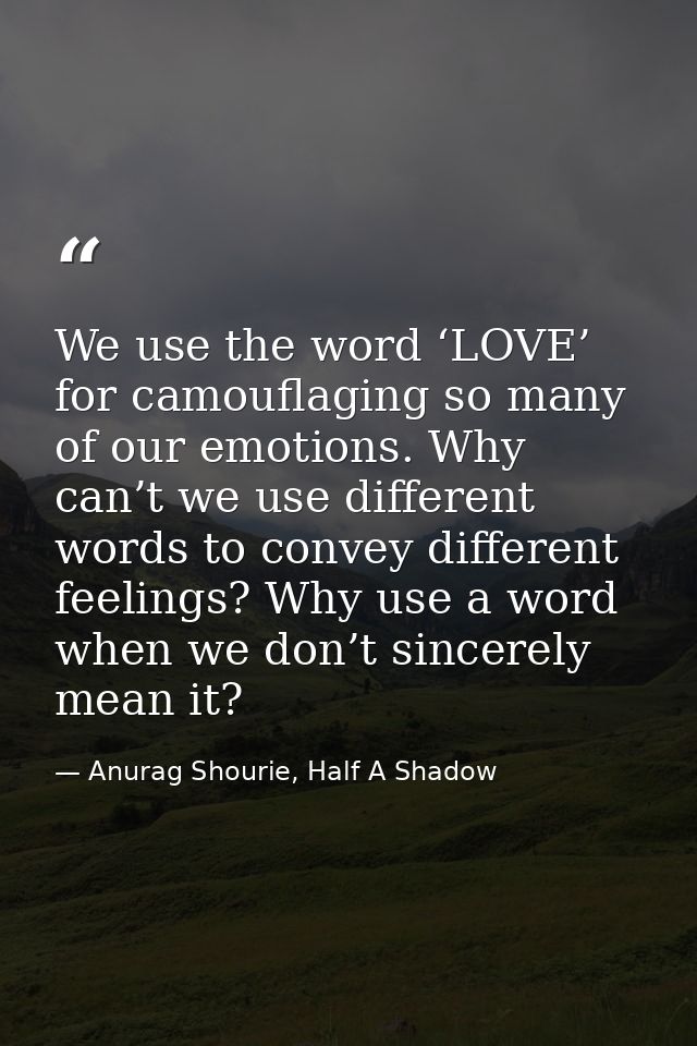 We use the word ‘LOVE’ for camouflaging so many of our emotions. Why can’t we use different words to convey different fe — Anurag Shourie, Half A Shadow