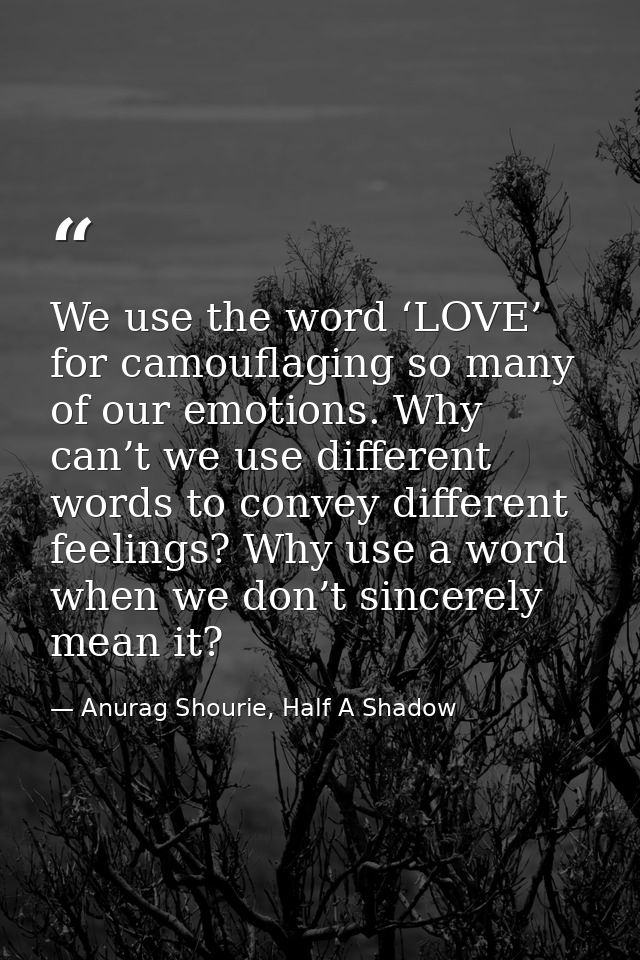 We use the word ‘LOVE’ for camouflaging so many of our emotions. Why can’t we use different words to convey different fe — Anurag Shourie, Half A Shadow