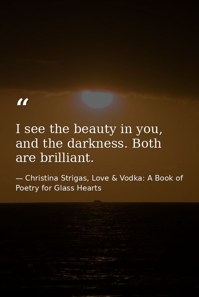 I see the beauty in you, and the darkness. Both are brilliant. — Christina Strigas, Love & Vodka: A Book of Poetry for Glass Hearts