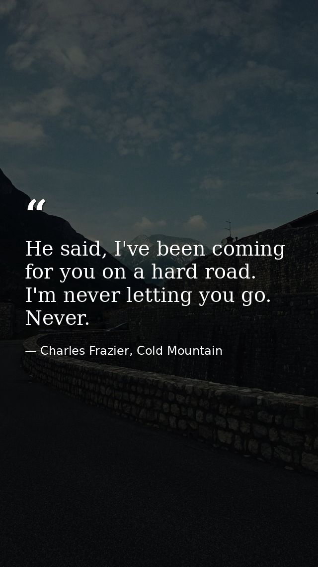 He said, I've been coming for you on a hard road. I'm never letting you go. Never. — Charles Frazier, Cold Mountain