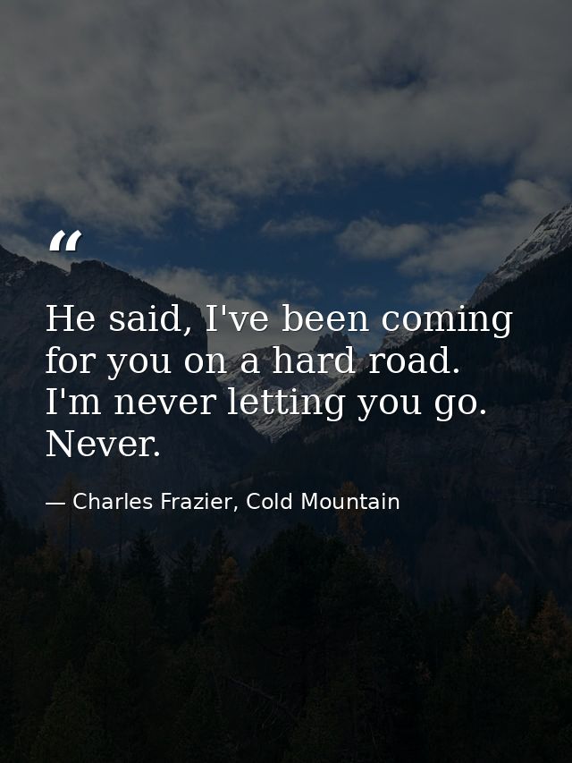 He said, I've been coming for you on a hard road. I'm never letting you go. Never. — Charles Frazier, Cold Mountain
