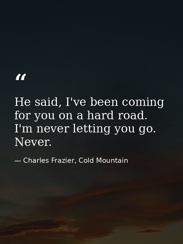 He said, I've been coming for you on a hard road. I'm never letting you go. Never. — Charles Frazier, Cold Mountain