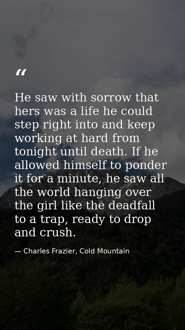 He saw with sorrow that hers was a life he could step right into and keep working at hard from tonight until death. If h — Charles Frazier, Cold Mountain