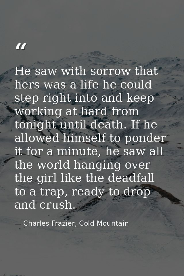 He saw with sorrow that hers was a life he could step right into and keep working at hard from tonight until death. If h — Charles Frazier, Cold Mountain