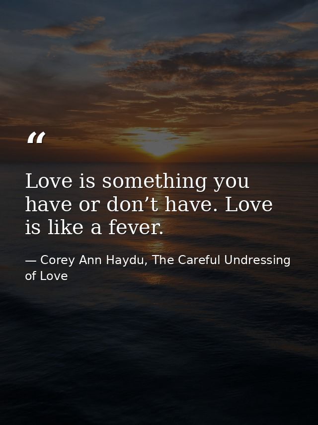 Love is something you have or don’t have. Love is like a fever. — Corey Ann Haydu, The Careful Undressing of Love
