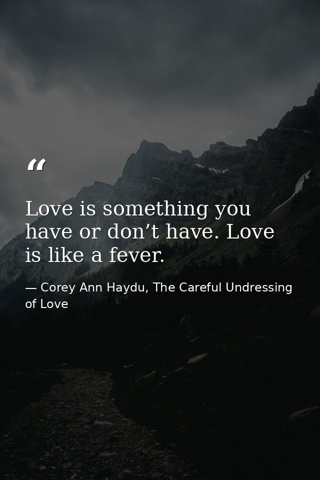 Love is something you have or don’t have. Love is like a fever. — Corey Ann Haydu, The Careful Undressing of Love