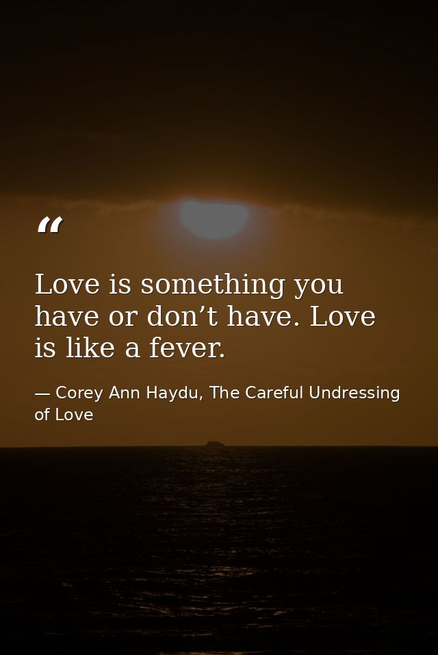 Love is something you have or don’t have. Love is like a fever. — Corey Ann Haydu, The Careful Undressing of Love