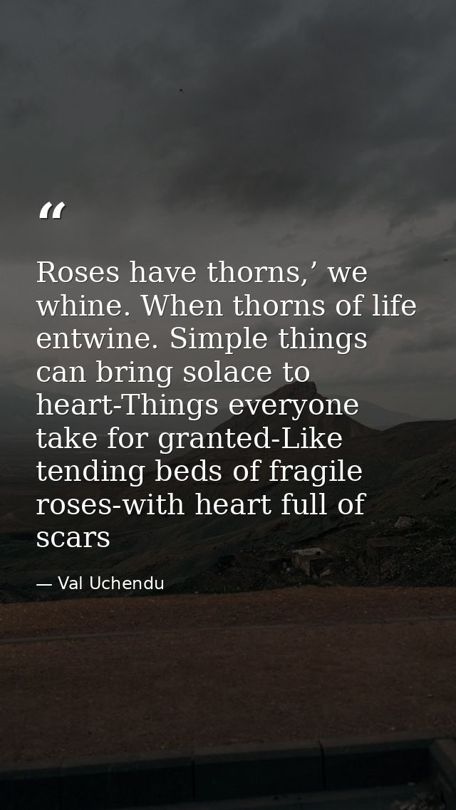 Roses have thorns,’ we whine. When thorns of life entwine. Simple things can bring solace to heart-Things everyone take  — Val Uchendu