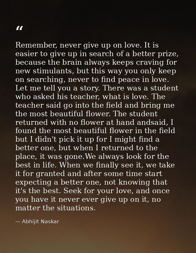 Remember, never give up on love. It is easier to give up in search of a better prize, because the brain always keeps cra — Abhijit Naskar