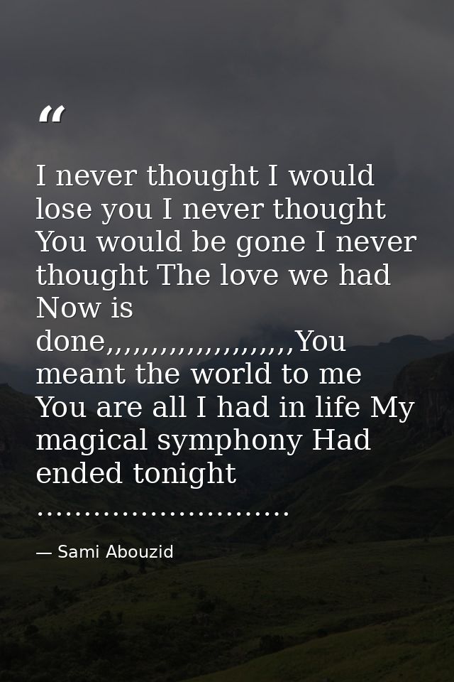 I never thought I would lose you I never thought You would be gone I never thought The love we had Now is done,,,,,,,,,, — Sami Abouzid