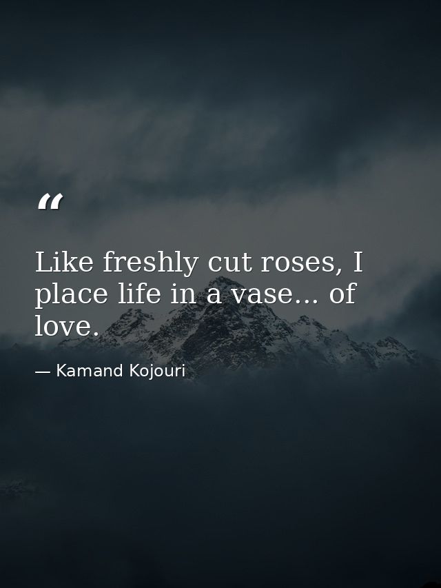 Like freshly cut roses, I place life in a vase... of love. — Kamand Kojouri
