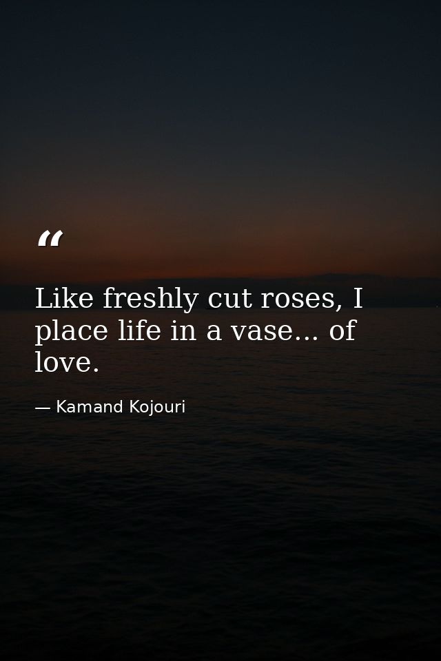 Like freshly cut roses, I place life in a vase... of love. — Kamand Kojouri