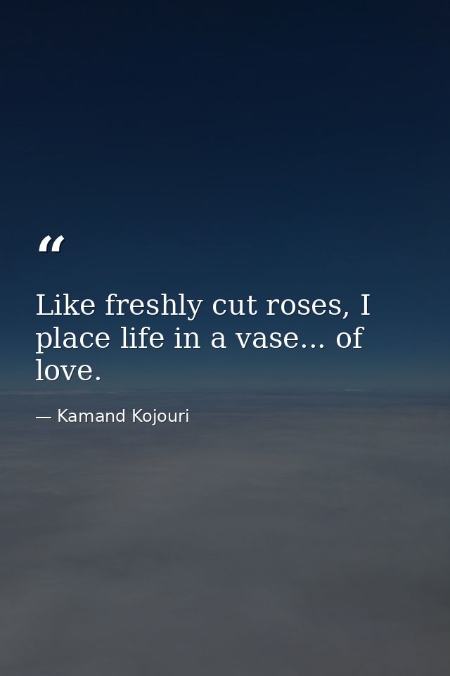 Like freshly cut roses, I place life in a vase... of love. — Kamand Kojouri