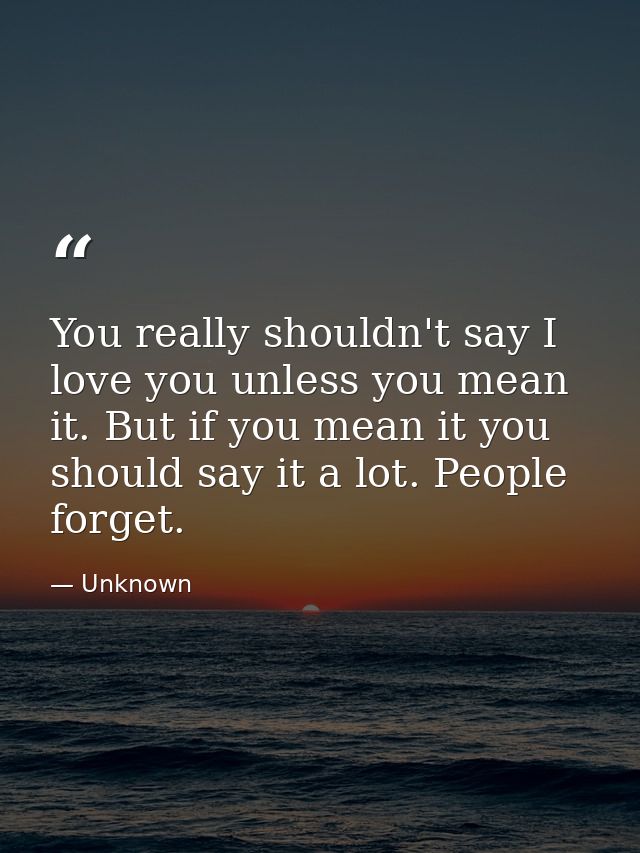 You really shouldn't say I love you unless you mean it. But if you mean it you should say it a lot. People forget. — Unknown