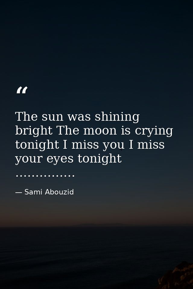 The sun was shining bright The moon is crying tonight I miss you I miss your eyes tonight …………… — Sami Abouzid