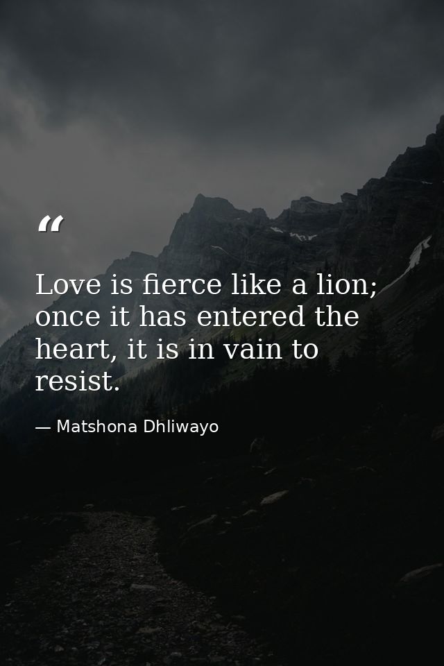 Love is fierce like a lion; once it has entered the heart, it is in vain to resist. — Matshona Dhliwayo