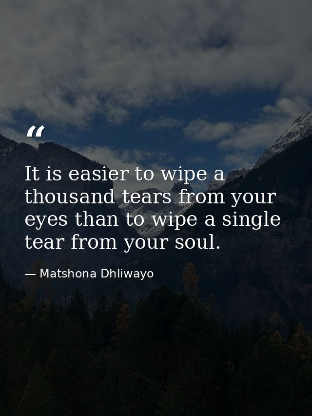 It is easier to wipe a thousand tears from your eyes than to wipe a single tear from your soul. — Matshona Dhliwayo