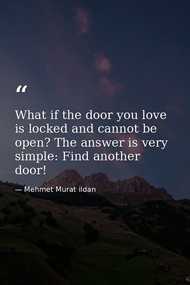 What if the door you love is locked and cannot be open? The answer is very simple: Find another door! — Mehmet Murat ildan