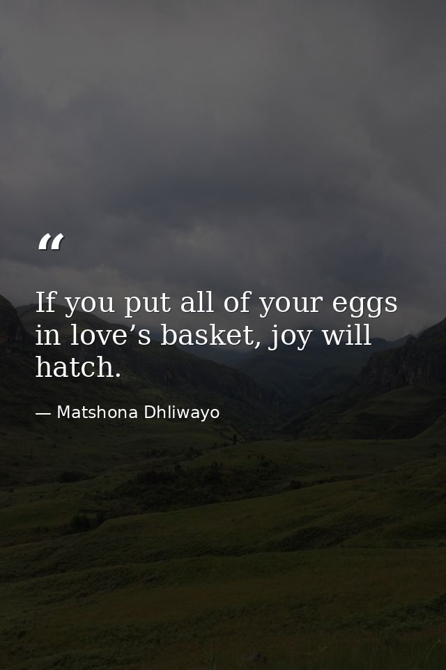 If you put all of your eggs in love’s basket, joy will hatch. — Matshona Dhliwayo